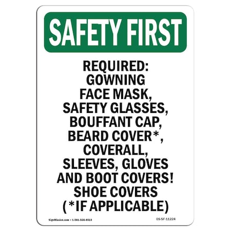 Signmission OSHA Sign, Required Gowning Face Mask Safety, 24in X 18in Rigid Plastic, 18" W, 24" H, Portrait OS-SF-P-1824-V-11224